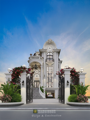 Phối cảnh 3D biệt thự Tân cổ điển 4 tầng lộng lẫy do Hanoicons thiết kế.