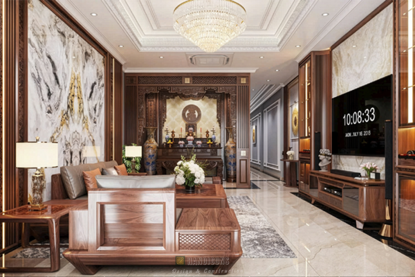 Thiết kế nội thất biệt thự tân cổ điển 2 tầng diện tích 250m2 tại Hưng Yên.