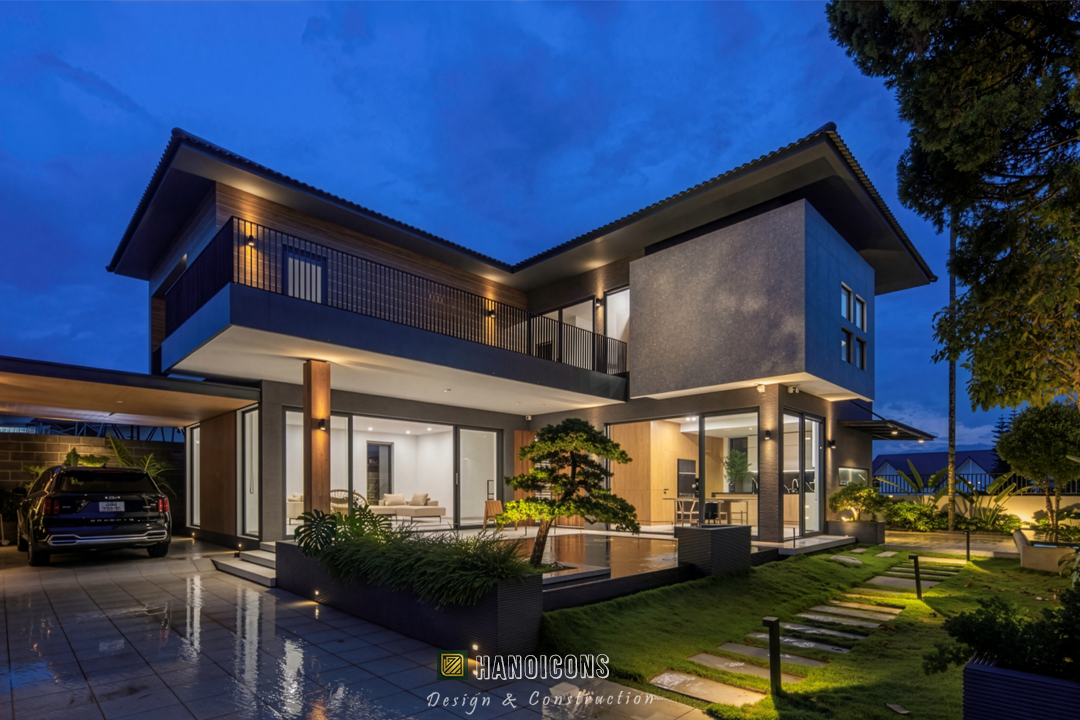 Toàn cảnh công trình nhà chú Tuấn tại Hải Phòng rực rỡ về đêm.