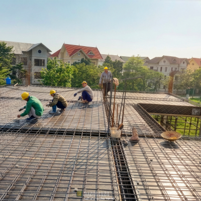 Đội ngũ công nhân của Hanoicons luôn bố trí thép đúng kĩ thuật và thẳng hàng các mối nối