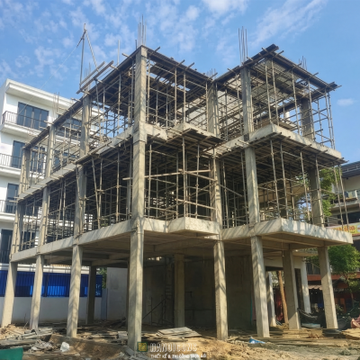 Cập nhật tiến độ thi công khung kết cấu bê tông cốt thép dự án xây nhà trọn gói lô E12-07 Mê Linh, Hà Nội.